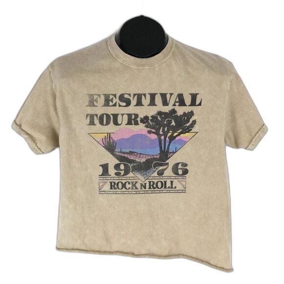 Fifth Sun Festival Tour 1976 Tee Juniors Medium Cropped Crew Neck Raw Hem Cotton - Picture 1 of 9